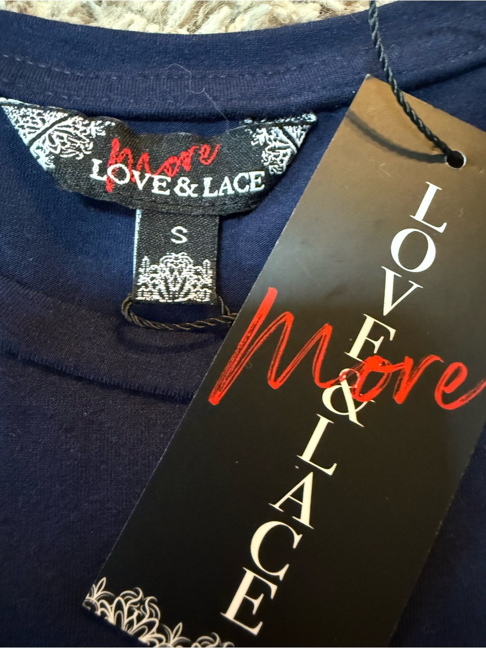 Navy Short-Sleeve Top with 'Love' Rhinestone Script (nwt)-small - Picture 10 of 11